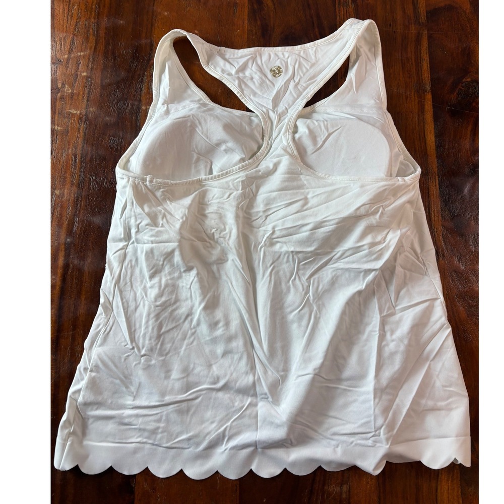 Lilly Pulitzer Luxletic White Scalloped Racerback Tank Top Built-in Bra Small - Picture 2 of 8